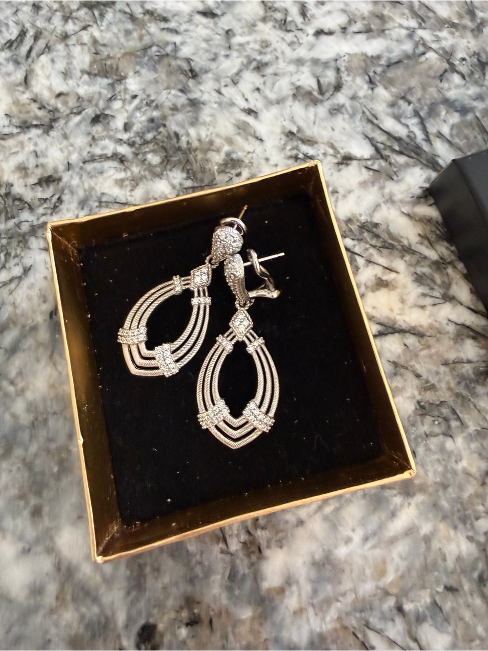 Judith Ripka authentic sterling Silver Crystal Open Teardrop Drop Earrings